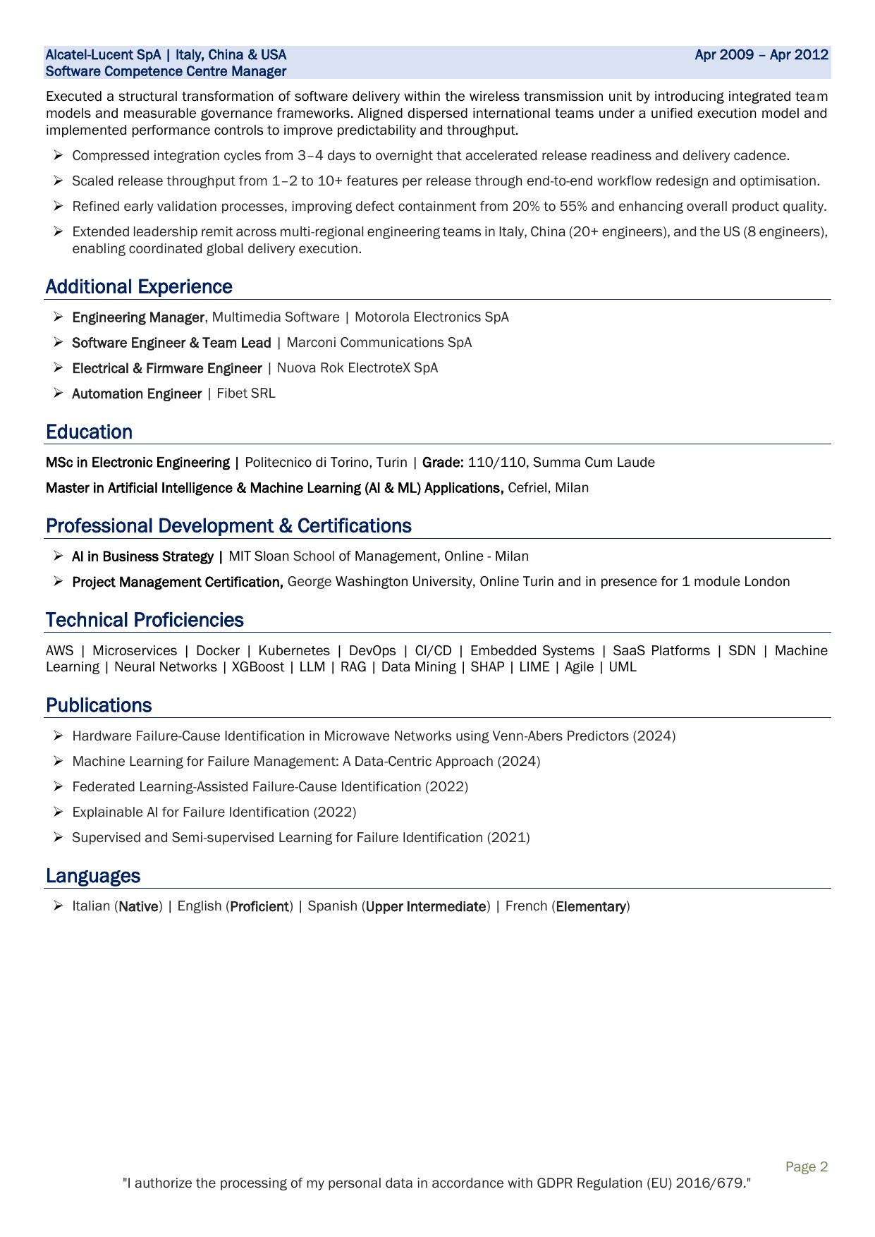 Claudio Passera CV — page 2